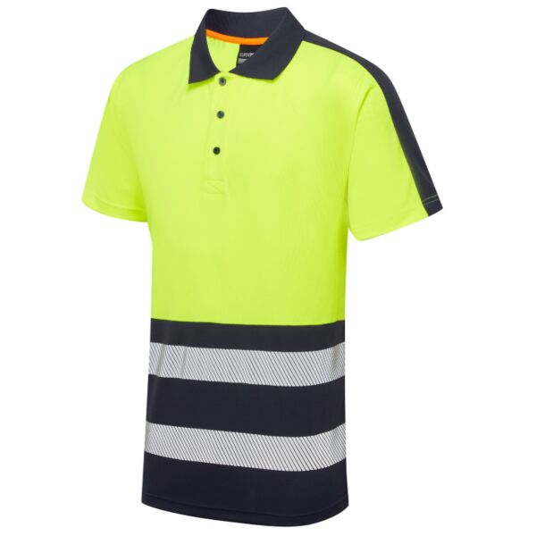 Essentials Hi-Vis Eco Coolair 2 Tone Yellow/Navy Polo Shirt Thumbnail
